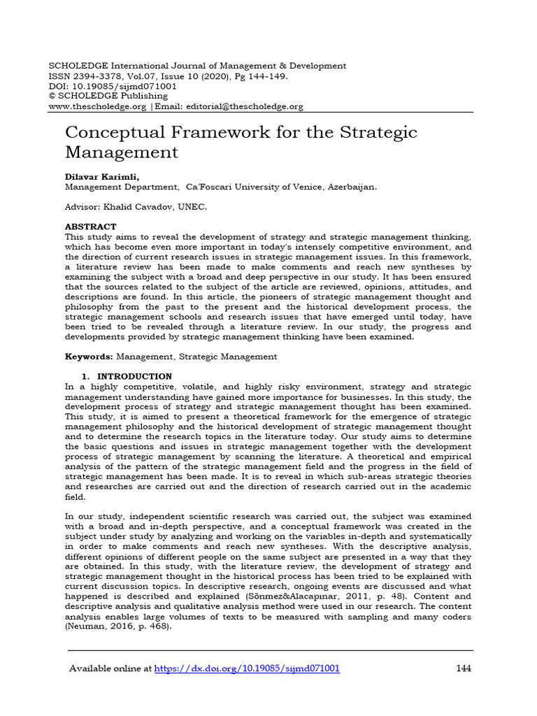 Conceptual Framework Fo The Strategic Management (2020) Karimi, D., Et ...