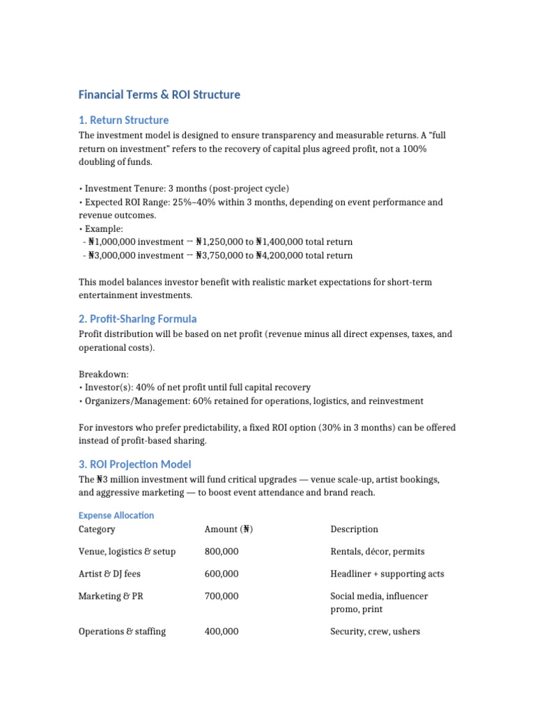 Financial Terms and ROI Structure | PDF | Return On Investment | Revenue