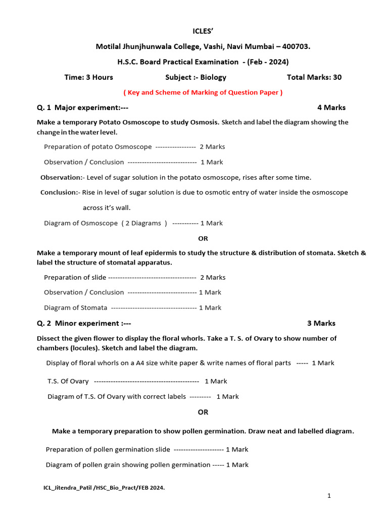 PDF Syjc Xii Biology Practical Key and Scheme of Marking Feb 2024 | PDF ...