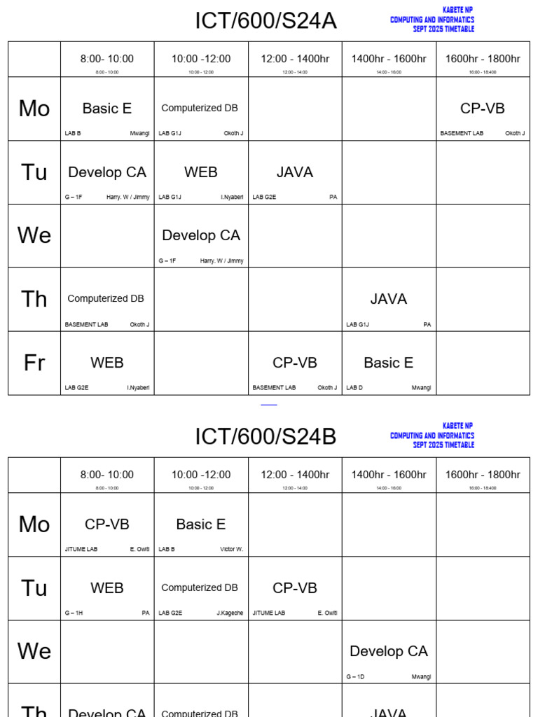 Computing and Informatics Timetable 2025 | PDF