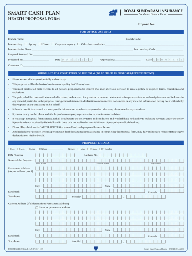 Smart Cash Insurance Proposal Form | PDF | Insurance | Identity Document
