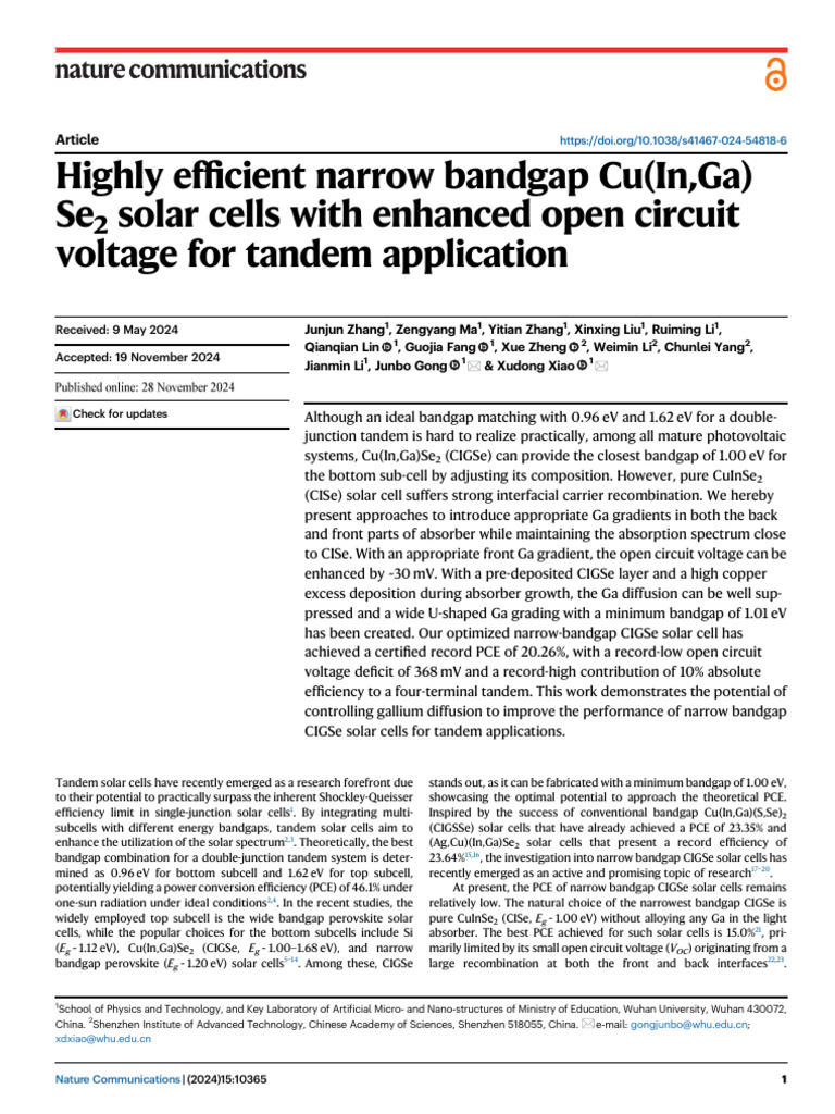 Enhanced CIGSe Solar Cells for Tandem Use | PDF | Solar Cell | Band Gap