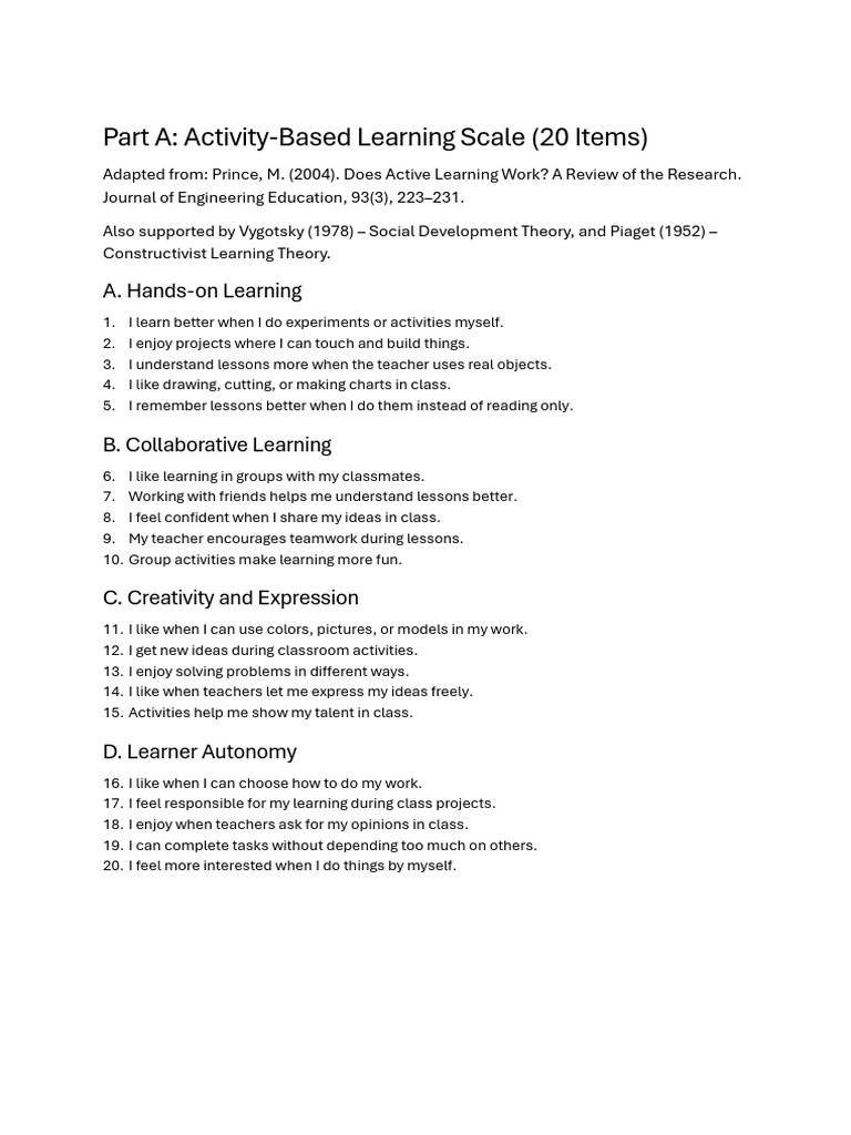 Activity-Based Learning & Motivation Scales | PDF | Motivation ...