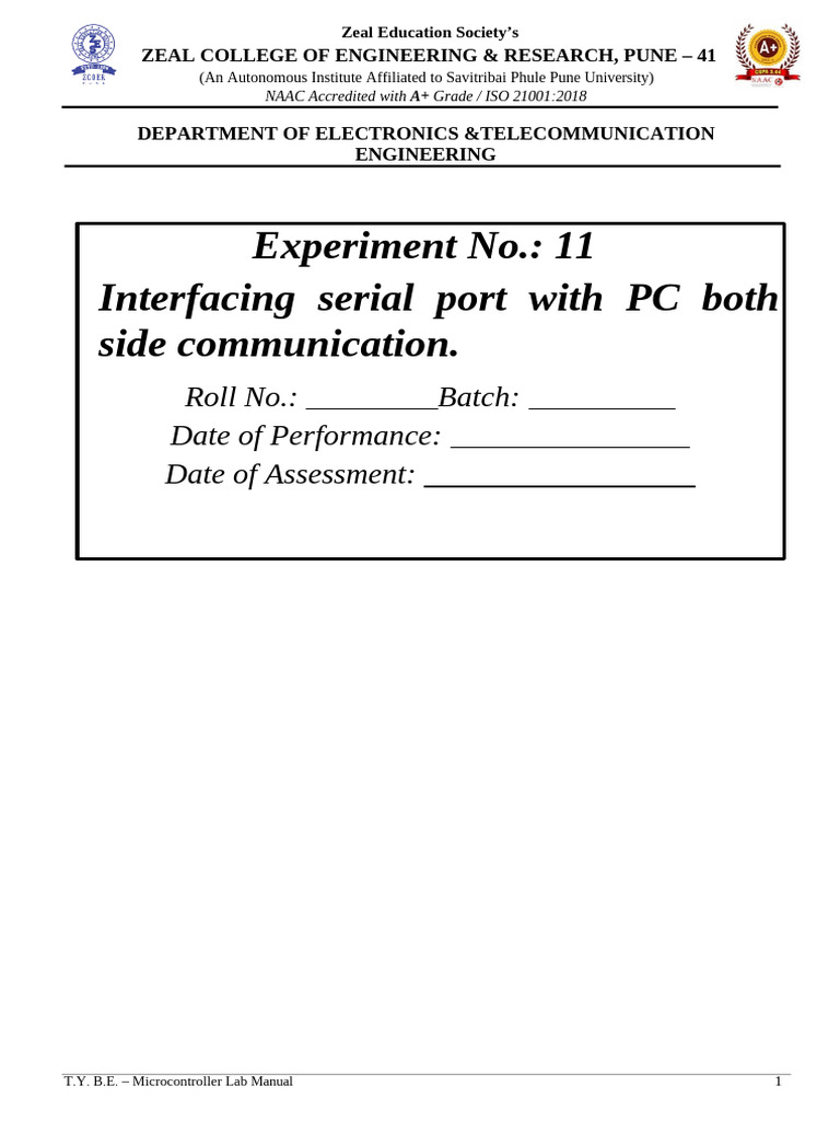 UART Serial Communication Lab Manual | PDF | Microcontroller | Computer ...
