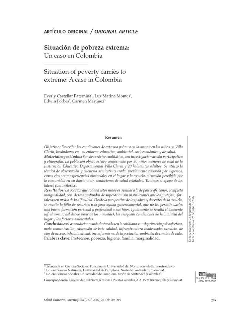 Pobreza extrema en Villa Clarín, Colombia | PDF | Pobreza | Pobreza e ...