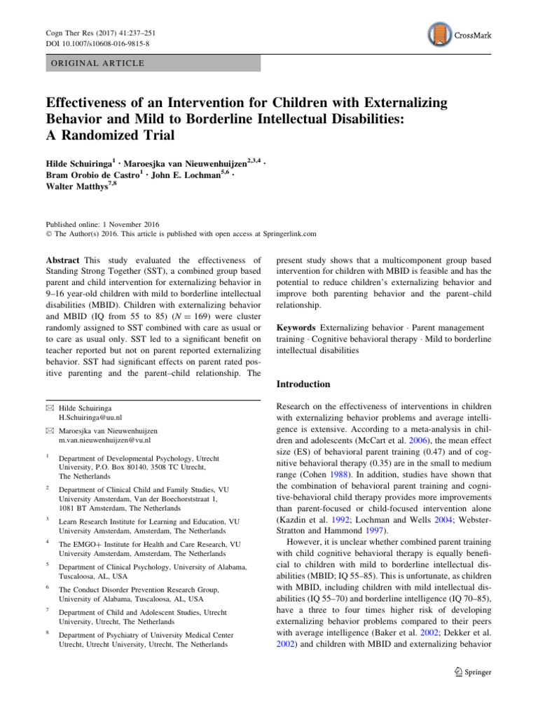 Effectiveness of An Intervention For Children With Externalizing ...