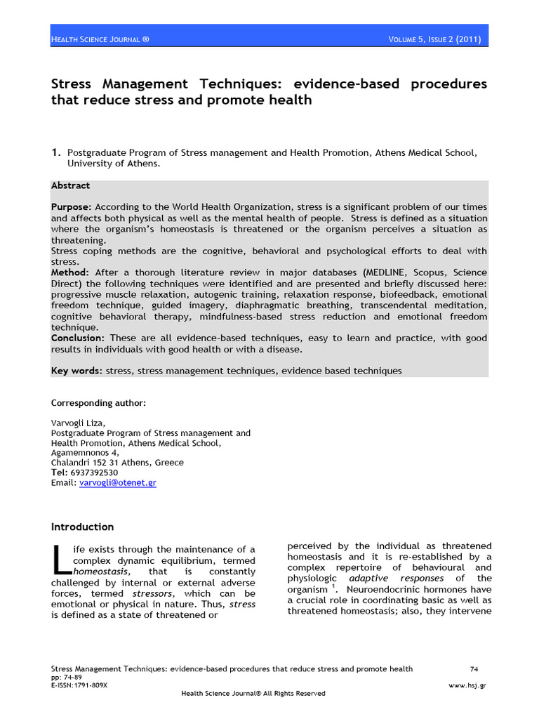 Stress Management Techniques Health Science Journal | PDF | Stress ...