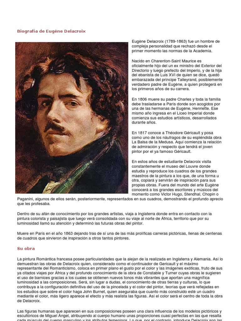 Biografía de Eugène Delacroix Pinturas Artes (general)