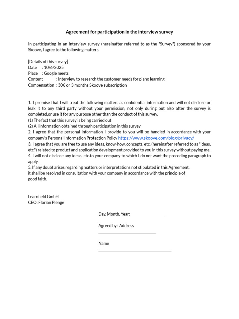 Agreement For Participation in The Interview | PDF
