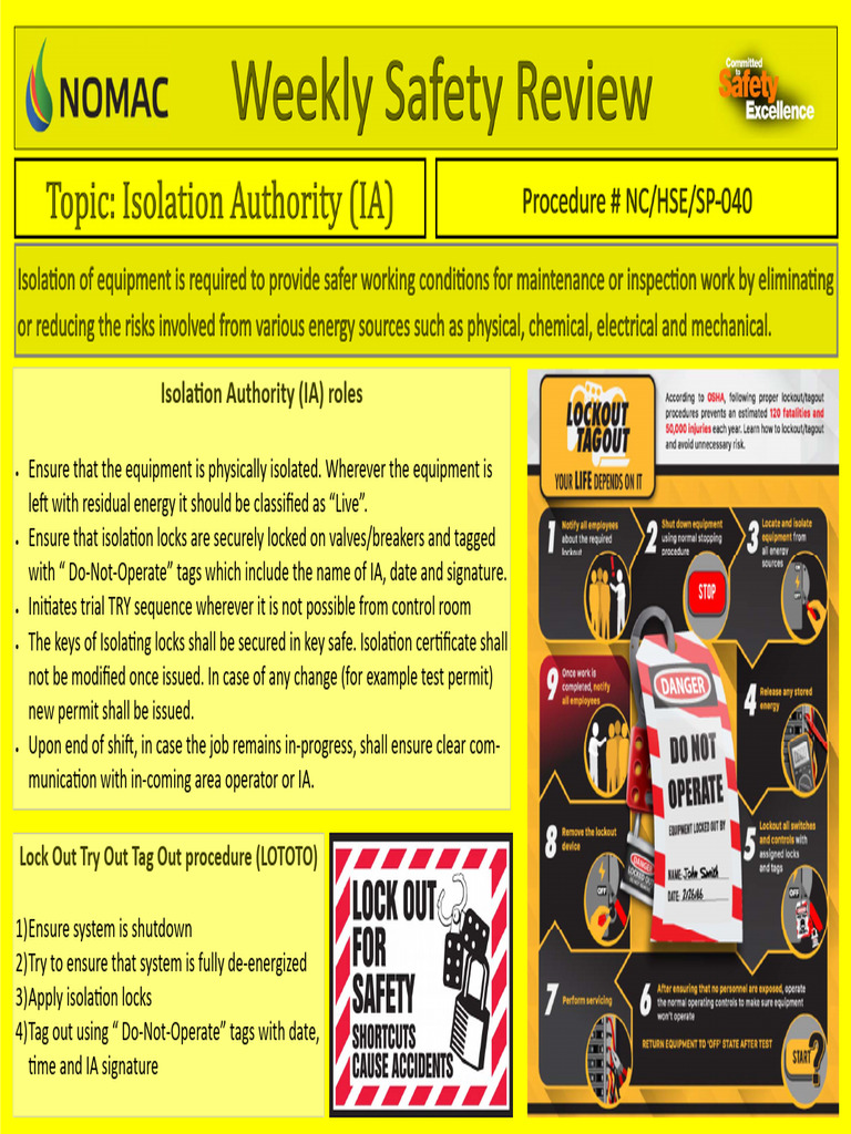 Isolation Authority and LOTOTO Procedures | PDF