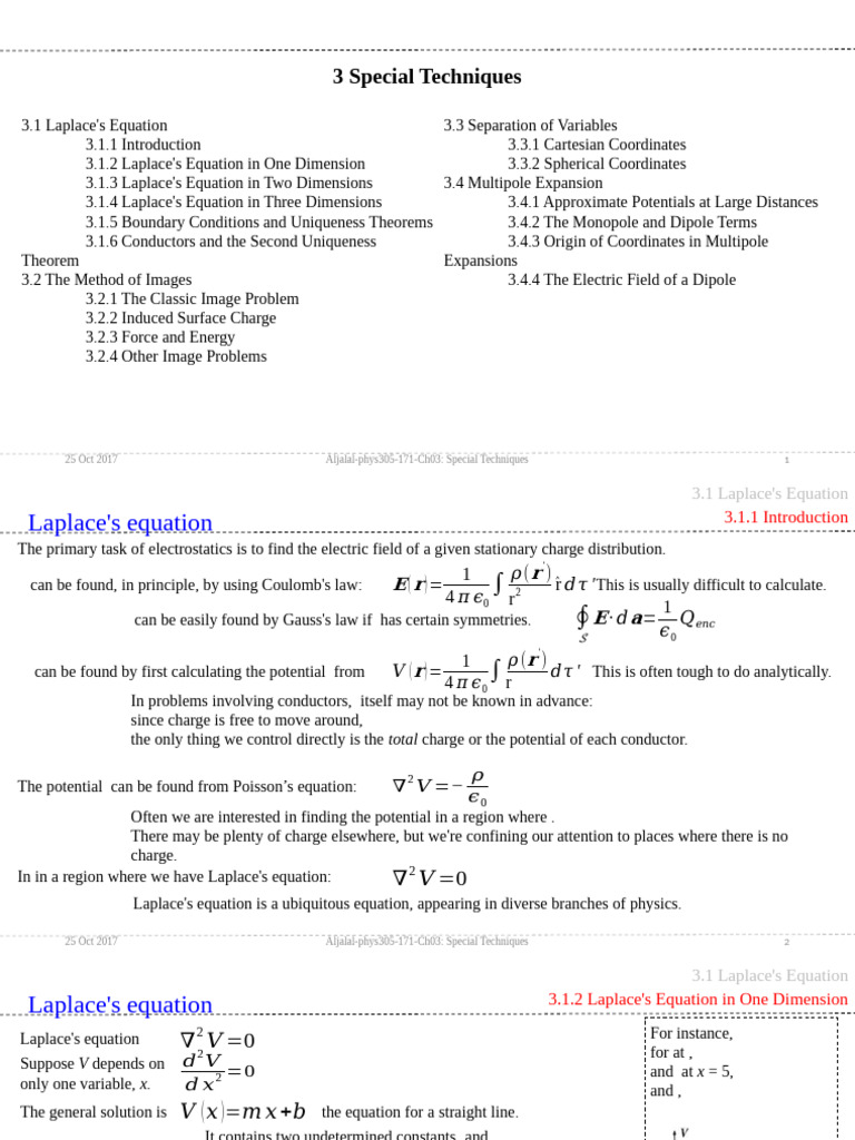 Special Techniques in Electrostatics | PDF | Sphere | Equations