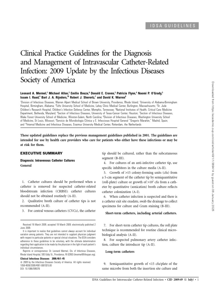 IDSA Guidelines for Catheter Infections | PDF | Medical Specialties ...