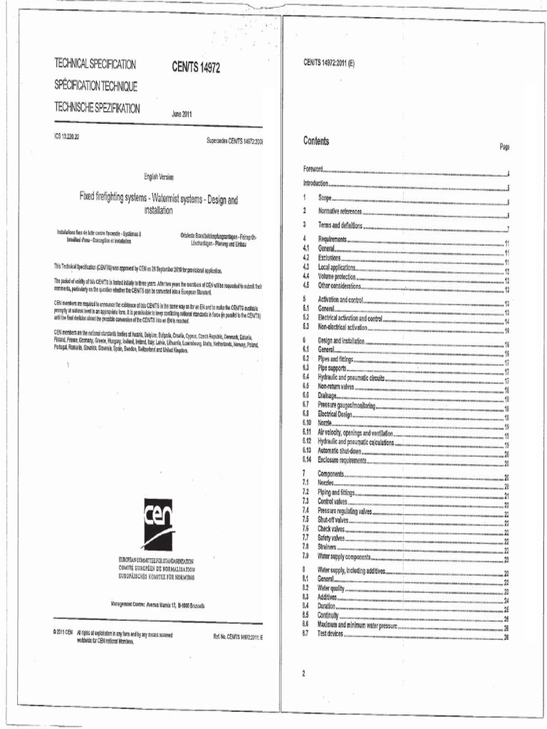 CEN TS 14972 2011 (En) - Watermist Systems | PDF
