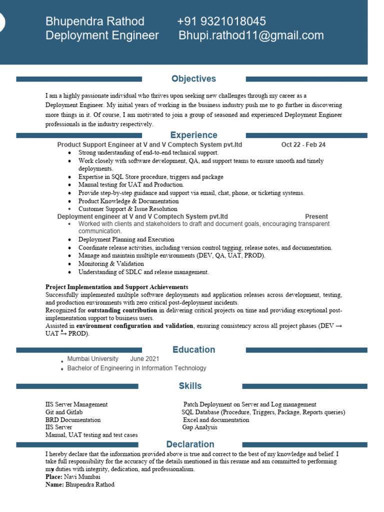 CV of The Software Developer Bhupendra SQL Resume | PDF | Software ...