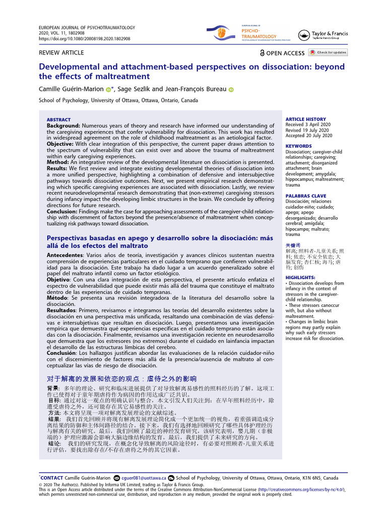 Attachment and Dissociation Insights | PDF | Attachment Theory ...