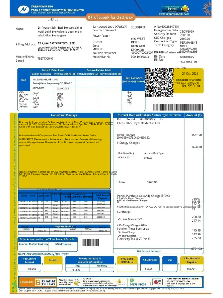 Detailed Electricity Bill Summary | PDF | Payments | Power (Physics)