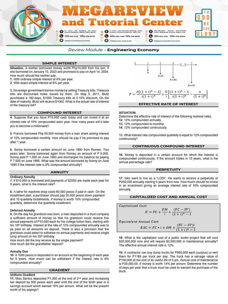 Engineering Economy Review Module | PDF | Interest | Inflation