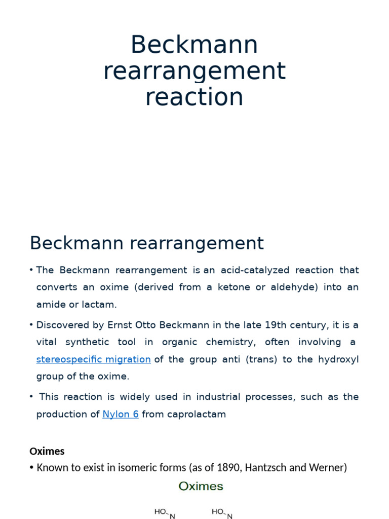 Beckmann Rearrangement Overview and Applications | PDF