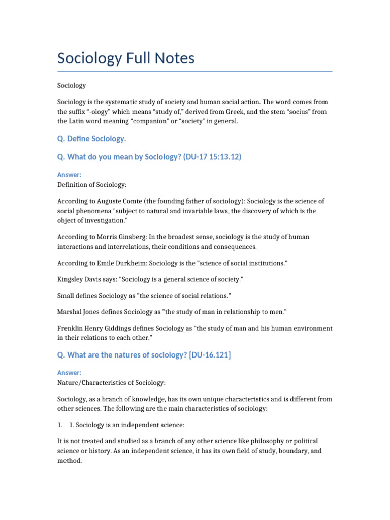 Comprehensive Sociology Study Guide | PDF | Sociology | Science