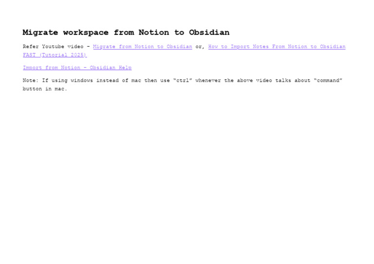 Migrate Workspace From Notion To Obsidian | PDF