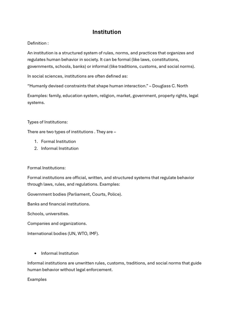 Understanding Institutions and Their Impact | PDF | Institution ...
