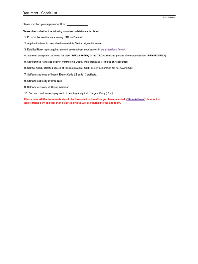 Exporters Registration Document Checklist | PDF