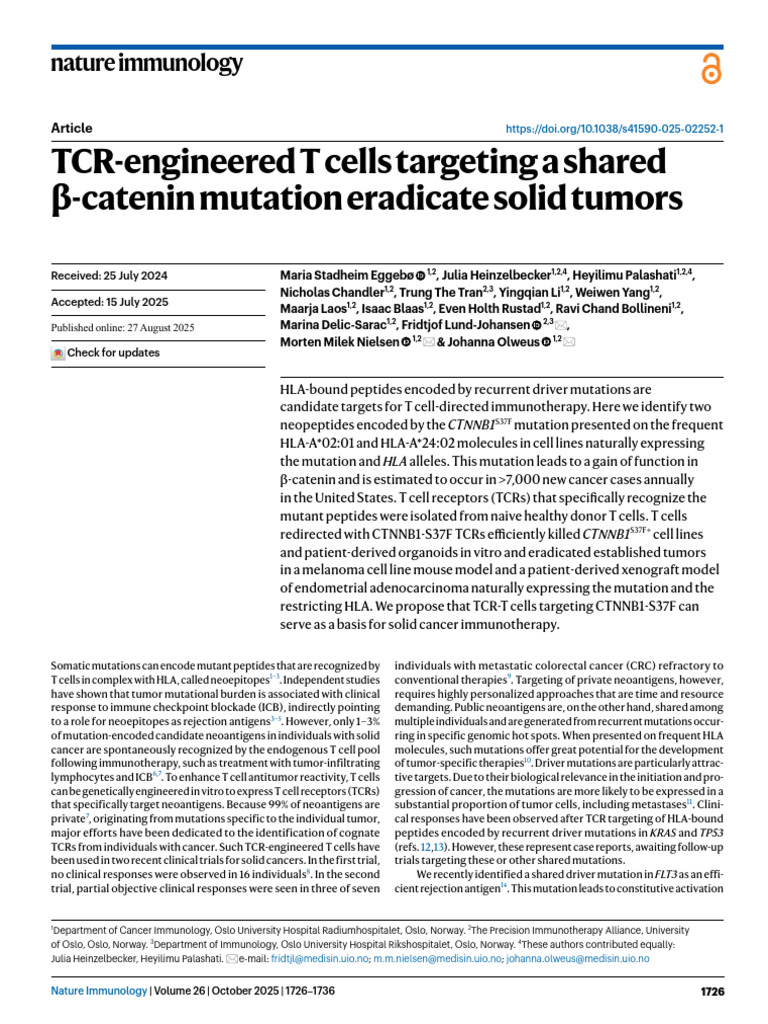 TCR-Engineered T Cells Targeting β-Catenin | PDF | Human Leukocyte ...