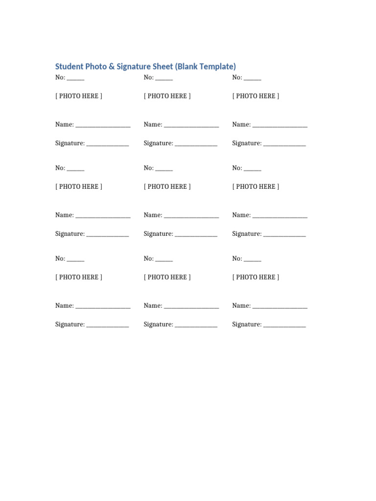 Blank Student Photo & Signature Template | PDF