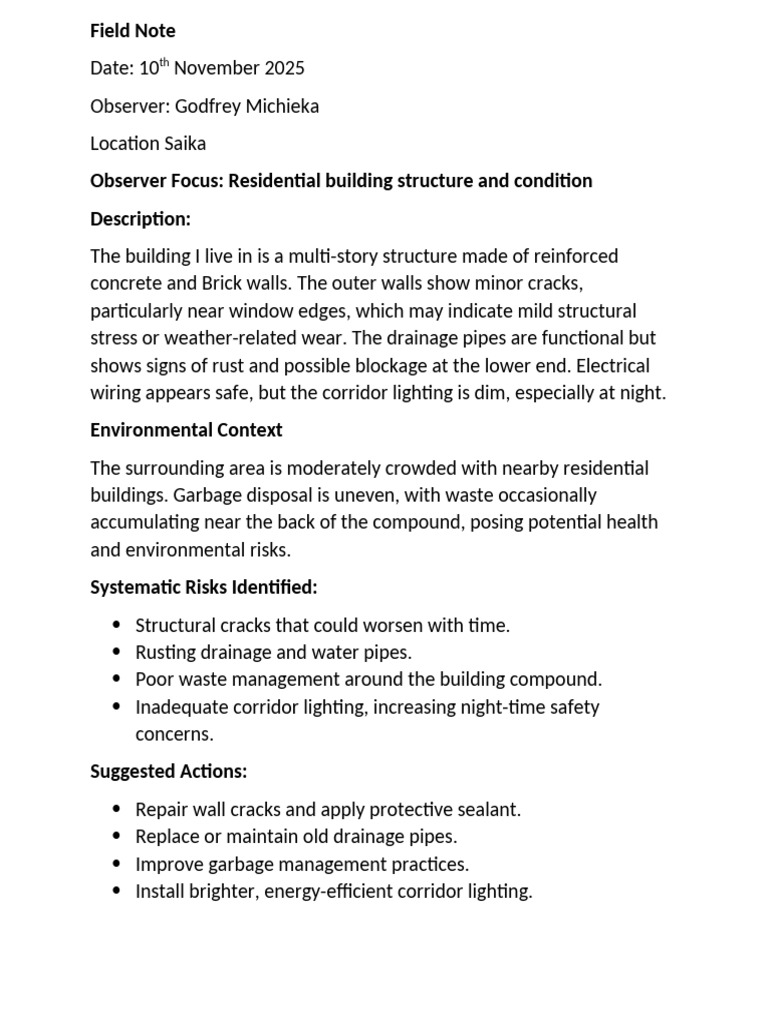 Residential Building Condition Assessment | PDF