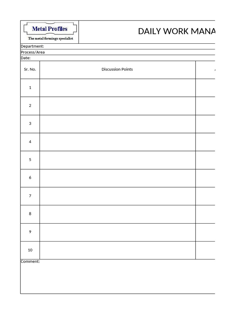 Daily Work Management Action Plan | PDF