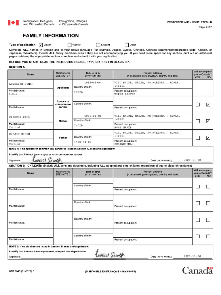 Family Form | PDF