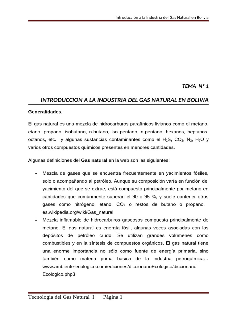 Introduccion A La Industria Del Gas Natural en Bolivia de TECNOLOGIA ...