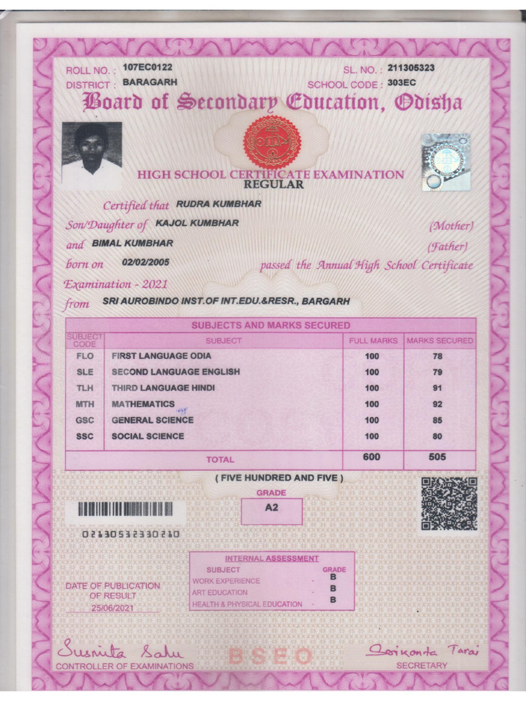 22OS723446182442244 MatriculationCertificate | PDF