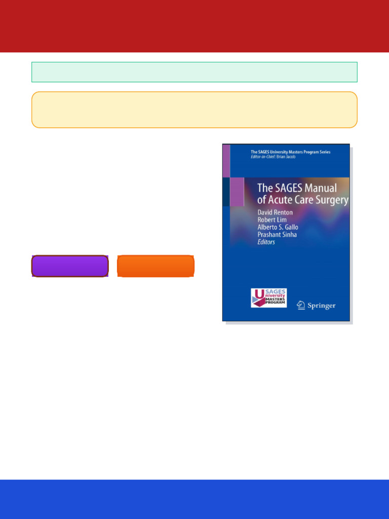 The SAGES Manual of Acute Care Surgery 1st Edition David Renton Ebook ...
