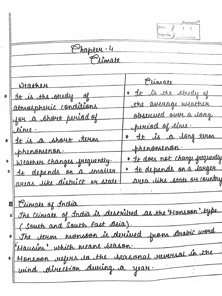 Handwritten Notes On Geography Climate Class 9 | PDF