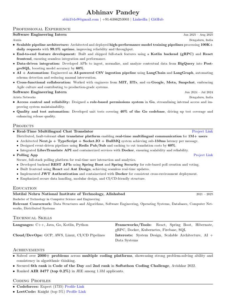 Abhinav Pandey: Software Engineer Intern Profile | PDF | Systems ...