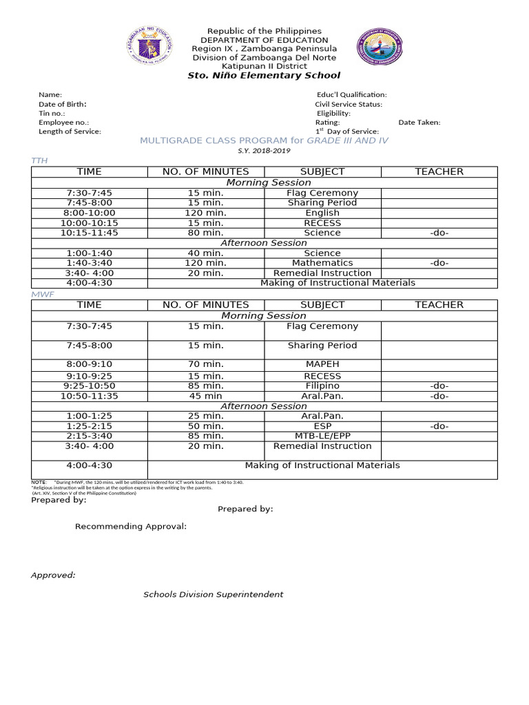 Sample MG Class Program Grade 3 and 4 | PDF | Southeast Asia | Asia