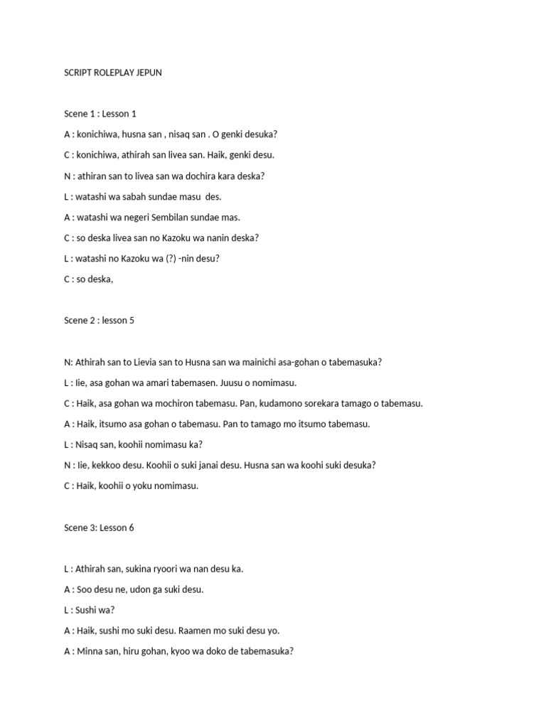 Japanese Roleplay Script for Beginners | PDF