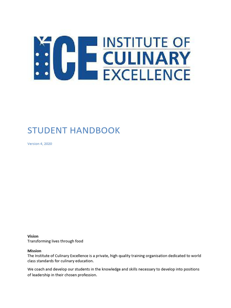 Culinary Excellence Student Handbook | PDF | Identity Document | Payments