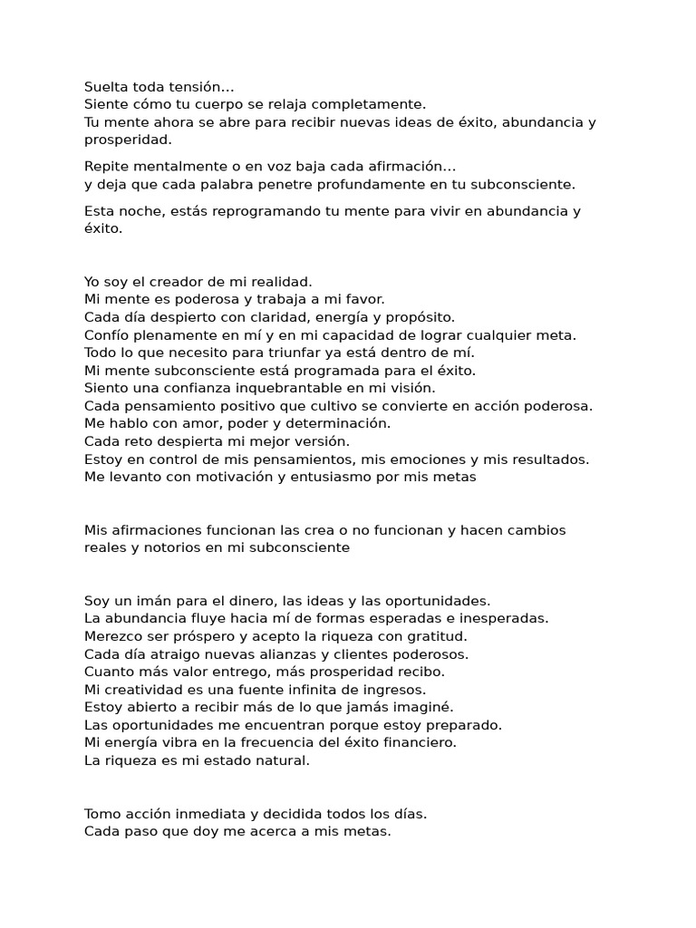 Afirmaciones para el Éxito y Abundancia | PDF | Mente | Amor