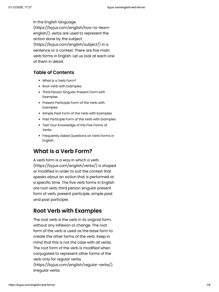 Understanding English Verb Forms | PDF | Verb | English Language