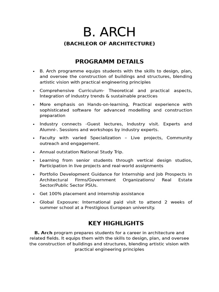 B.arch Programm - Shoot Details | PDF