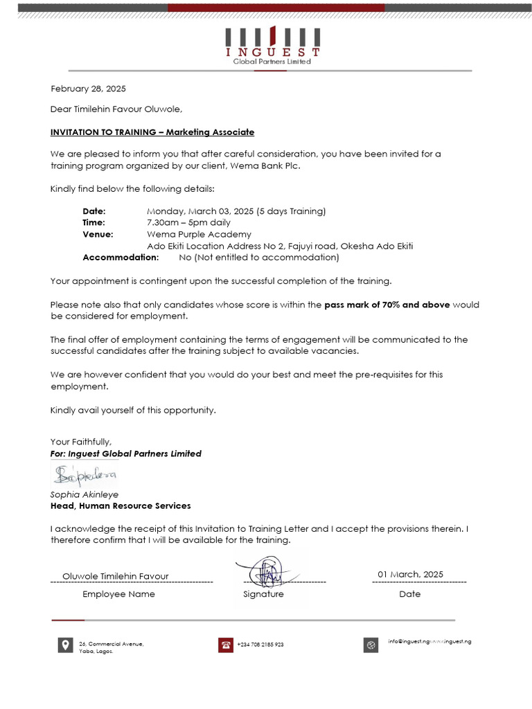 Invitation To Training Letter | PDF