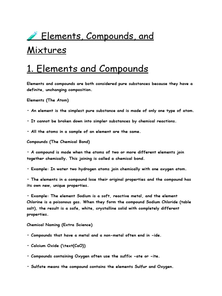 Elements, Compounds, and Mixtures Explained | PDF | Chemical Compounds ...