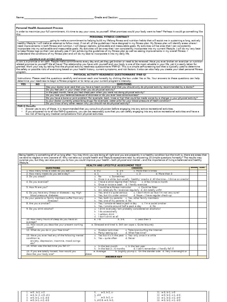 Personal Health Assessment Process 1.0 | PDF | Physical Fitness ...