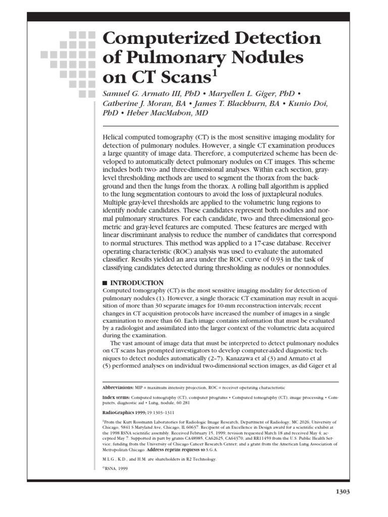 Automated CT Detection of Lung Nodules | PDF | Image Segmentation | Ct Scan