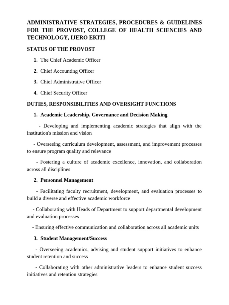 Provost Administrative Strategies Guide | PDF | Governance | Strategic ...