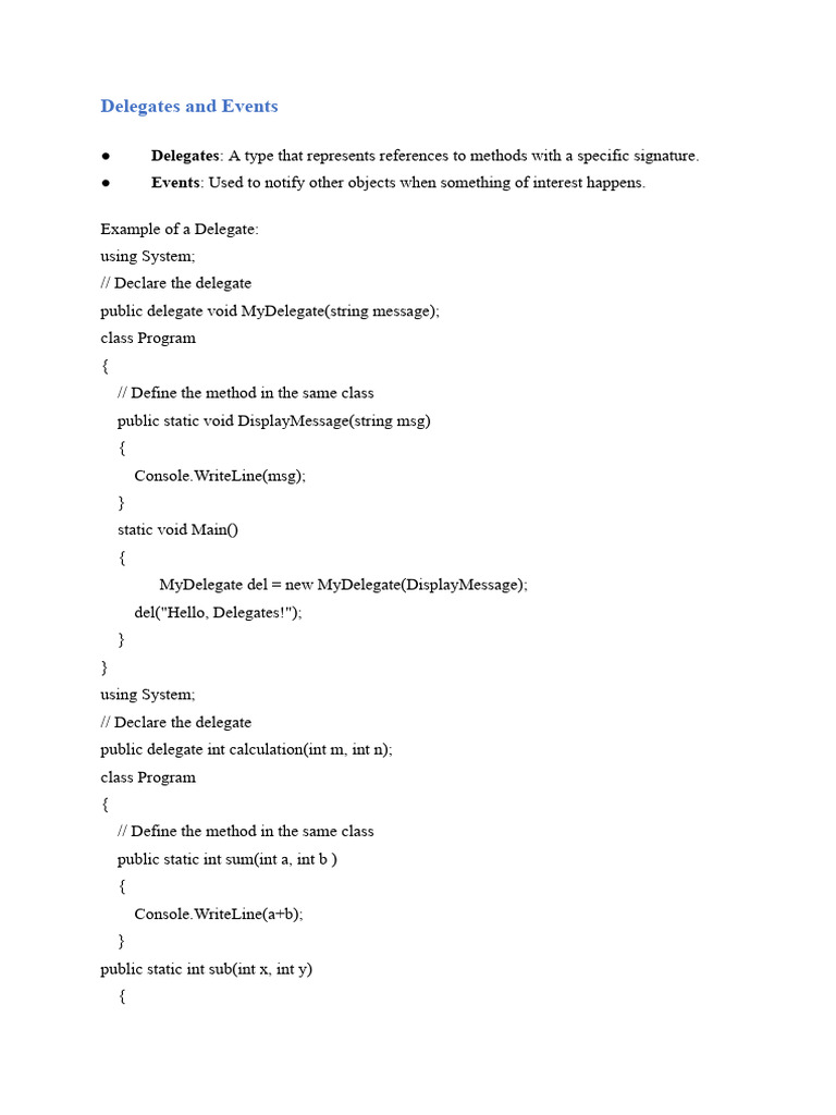 Topic 15-Delegates and Aggregation | PDF | C Sharp (Programming ...
