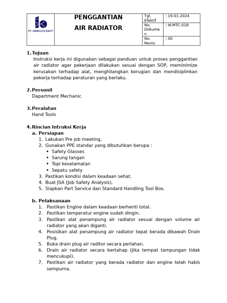 Prosedur Penggantian Air Radiator | PDF