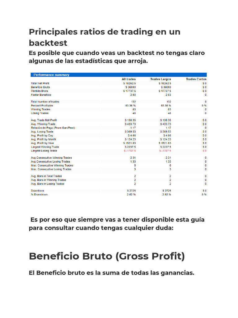 Ratios Clave en Backtesting de Trading | PDF | Porcentaje | Volatilidad ...